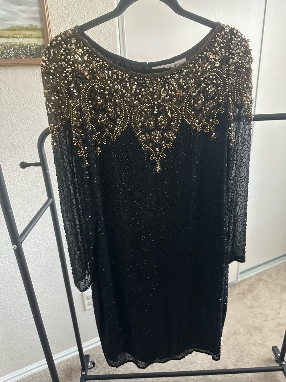 Beaded Black & Gold Evening Dress